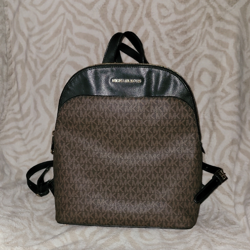 Michael Kors Brown and Black Monogram Backpack